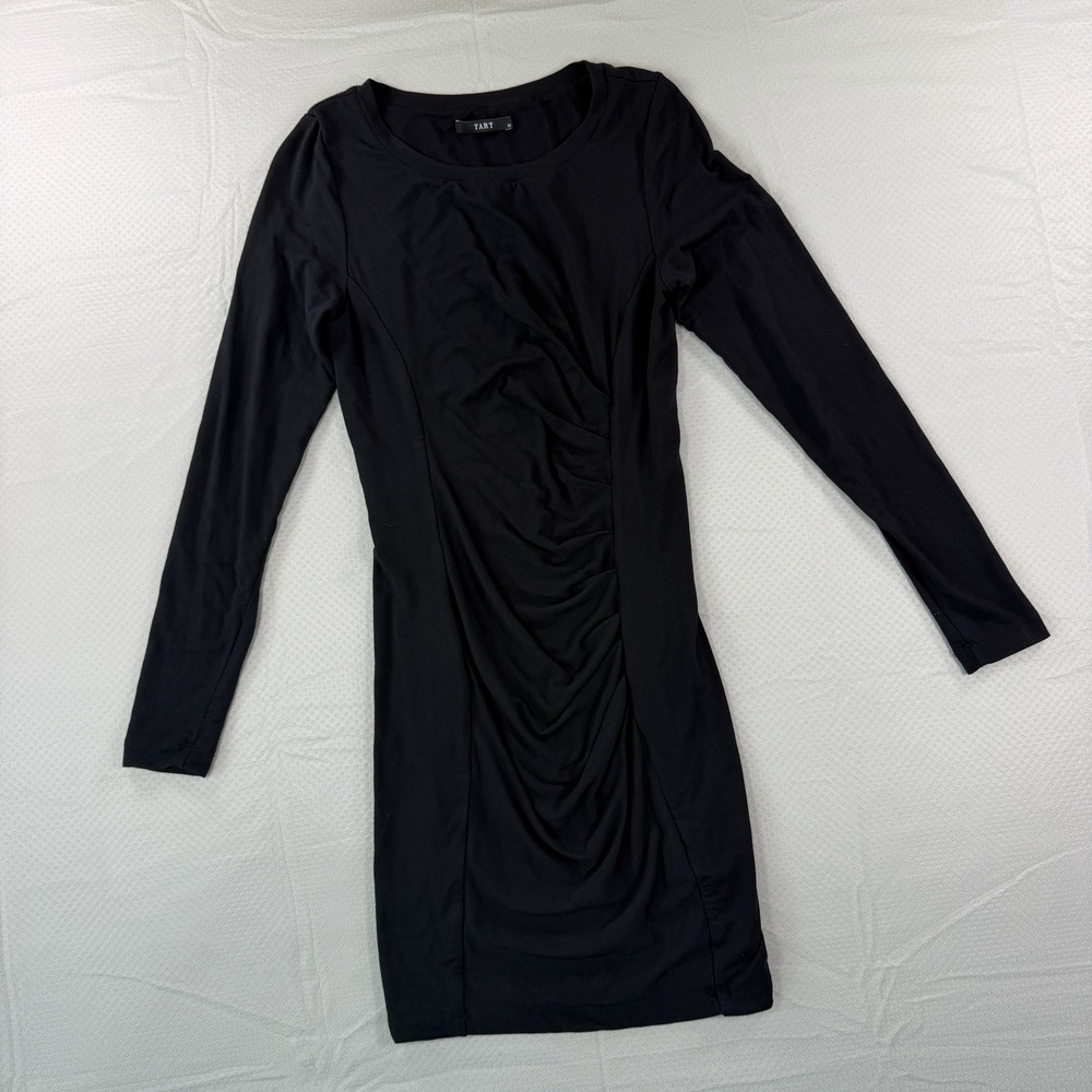 Tart Collections Dress XS Womens Black Ruched Bodycon Long Sleeve Mini